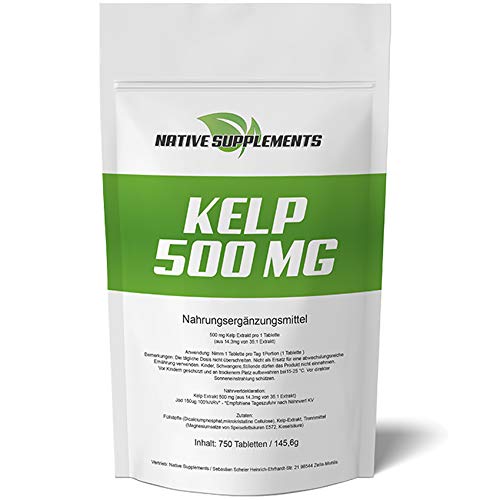750 Tabletten Kelp Extrakt, 500mg Kelp mit 150mcg natürlichem Jod/Tablette, für Veganer geeignet, See Algen, Entschlackung