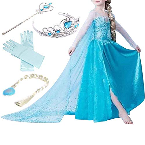 Yigoo ELSA Kleid Eiskönigin Prinzessin Kostüm Kinder Glanz Kleid Mädchen Weihnachten Verkleidung Karneval Party Halloween Fest, 120 (Körpergröße 105-115), Elsa2