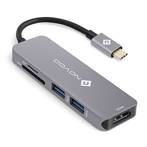 Novoo USB C Hub (5 in 1) Aluminium mit HDMI 4K Adapter, USB 3.0 Anschlüsse, 1 SD und 1 microSD Kartenleser für MacBook Pro 2015/2016/2017, neues MacBook 12-Zoll, Chromebook und mehr Type-C Geräte