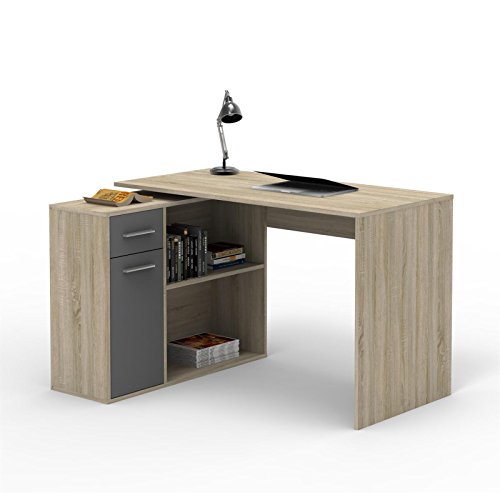 CARO-Möbel Eckschreibtisch Lena Schreibtisch Computertisch in Sonoma Eiche/grau, mit Regal, 120 x 75 x 91,5 cm