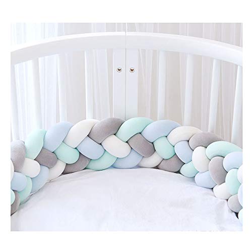 Bettumrandung,Baby Nestchen Kinderbett Stoßstange Weben Bettumrandung Kantenschutz Kopfschutz für Babybett Bettausstattung 220cm (Weiß + Grau + Blau + Grün)