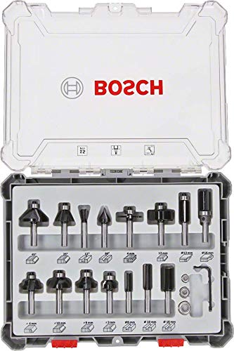 Bosch Professional 15tlg. Fräser Set (für Holz, für Oberfräsen mit 8 mm Schaft) 2607017472