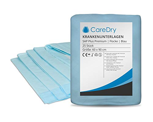 CareDry Krankenunterlagen 60x90 cm SAP Plus PREMIUM | 100 Stück | Einmalunterlagen | Inkontinenzunterlagen | Patientenunterlagen | Wickelunterlagen | Tierunterlagen | Ideal bei Inkontinenz