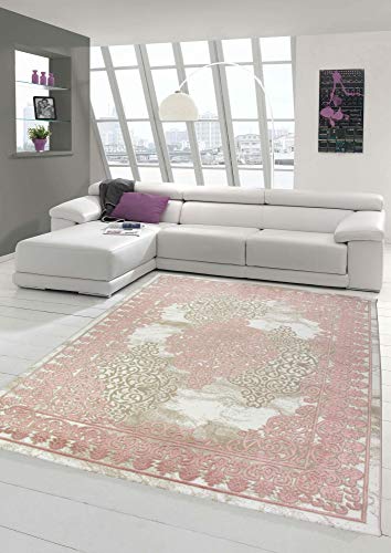 Merinos Wohnzimmerteppich mit Ornamenten Teppich Vintage in Rosa Beige Creme Größe 160x230 cm