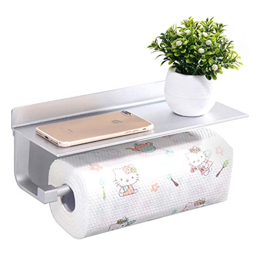 Küchenrollenhalter, Queta Papierhandtuchhalter mit Shelf Nail Free selbstklebend Space Aluminium, Selbstklebender, für Badezimmer und Küche