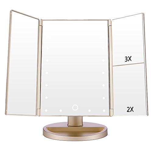 EASEHOLD Schminkspiegel Beleuchtet, Kosmetikspiegel mit LED Licht Tischspiegel faltbar dimmbar 180 Grad für Schminken, Rasieren