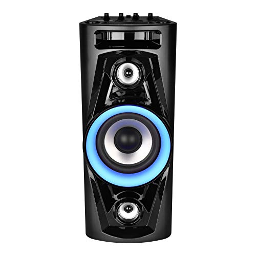 MEDION P67014 Party-Soundsystem (Partylautsprecher Karaoke, Bluetooth, Kompaktanlage, integrierter Akku, 180 Watt, Blaue LED, PLL UKW Radio, USB, AUX, Mikrofonanschluss, Gitarrenanschluss, Mikrofon)