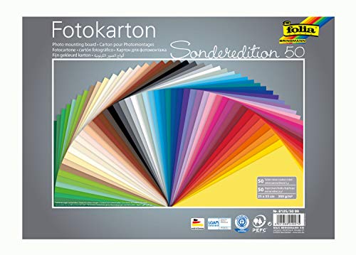 folia 6125/50 99 - Fotokarton Mix 25 x 35 cm, 300 g/qm, 50 Blatt sortiert in 50 Farben - ideale Grundlage für zahlreiche Bastelideen