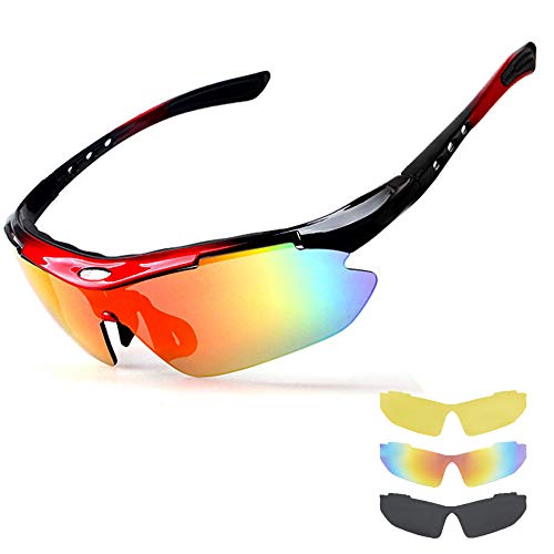 NEWROAD Radsportbrillen Brille Fahrradbrille Mit 3 Austauschbaren Klaren Gläsern UV 400 Polarisierte Sport-Sonnenbrille Superleichter Rahmen All Outdoor Angeln Fahren Sportbrille Damen & Herren