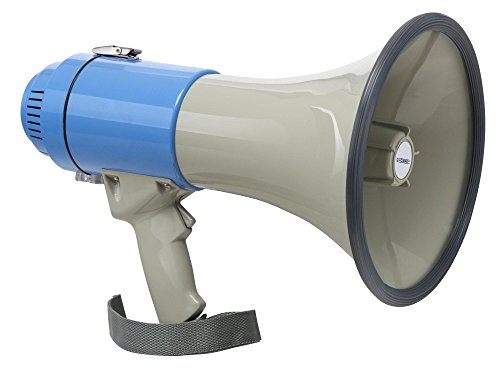 McGrey MP-200S Megaphon (Sprachrohr, 25 Watt RMS/60 Watt MAX, bis zu 1000m Reichweite, Whistle, Sirene, batteriebetrieben) grau/blau