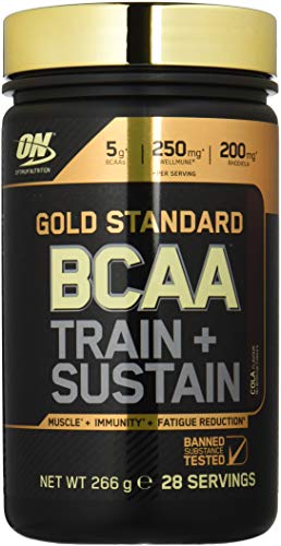 Optimum Nutrition Gold Standard BCAA- Verzweigtkettige Aminosäuren (mit Vitamin C, Wellmune, Rhodiola rosea und Elektrolyten, BCAA Pulver von ON) Cola, 28 Portionen, 266g