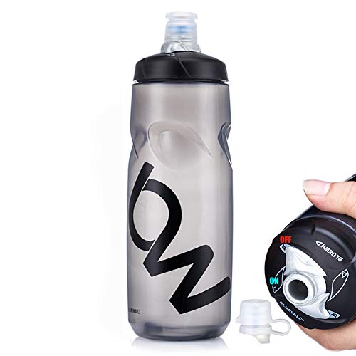 PFLife Fahrrad Trinkflasche BPA frei, Radsport Wasserflasche mit Düse auslaufsicher 750m weiß schwarz, Sportflasche für Fahrrad, Gym, Drauße, Sport & Freizeit (Schwarz, 25oz / 750ml)