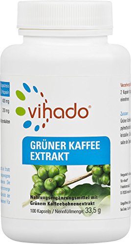 Vihado Grüner Kaffee Kapseln - reiner grüner Kaffee Extrakt hochdosiert, 100 Kapseln, 1er Pack (1 x 33,5 g)