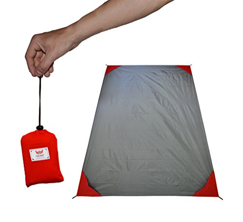 polaar XL Outdoor-, Picknickdecke und Stranddecke, wasserdicht, Ultraleicht, 200 cm x 150 cm, in grau/rot, Kleines Packmaß - Ideal für Reisen und Camping