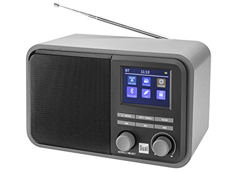 Digitalradio mit Akku und Bluetooth, DAB+ / UKW, MP3, USB-/SD-Anschluss, Farbdisplay, AUX-In, Senderspeicher, Teleskopstabantenne, Grau, Dual DAB 51