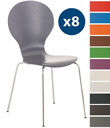 CLP 8 x Stapelstuhl Diego l Ergonomisch geformter Konferenzstuhl mit Holzsitz und Metallgestell I Stapelbarer Stuhl mit pflegeleichter Sitzfläche Grau