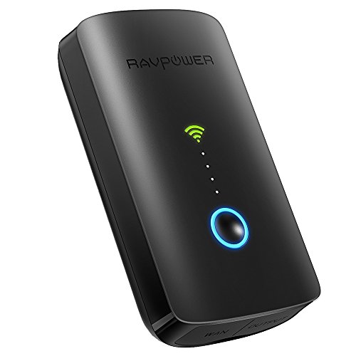 RAVPower Filehub kabelloser SD Kartenleser, wireless Router, Wifi Repeater, 6000mAh Powerbank, Datenaustausch ohne Netzwerk, kabelloser Zugriff auf Festplatten/USB-Sticks/SD-Karten, Schwarz