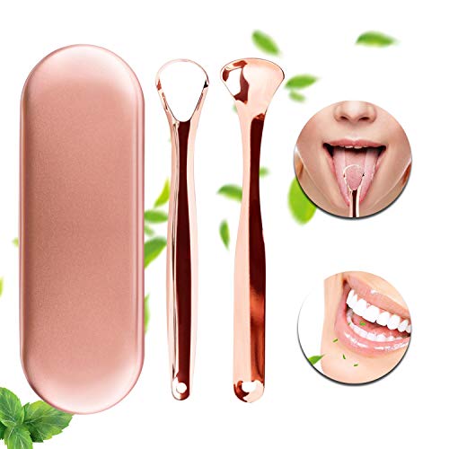 Zungenreiniger Zungenschaber Xpassion medizinischer Zungenreiniger aus Edelstahl gegen Mundgeruch und für Frischer Atem mit Etui für Mundpflege rosagold 2 Stück
