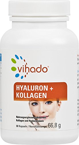 Vihado Hyaluronsäure hochdosiert + Kollagen Kapseln, Hyaluron-Kollagen-Hydrolysat Komplex, 90 Kapseln, 1er Pack (1 x 66,8 g)