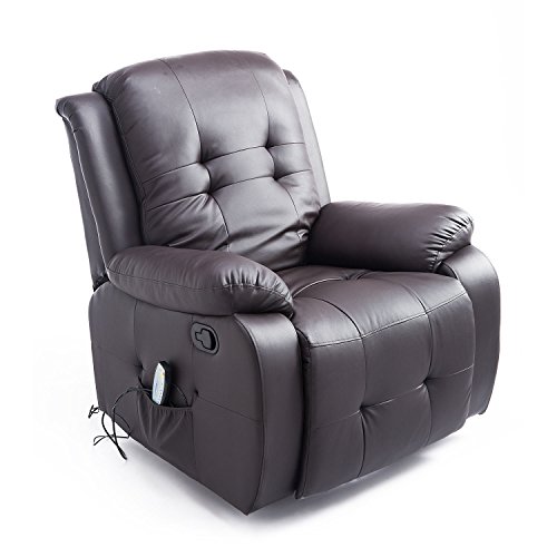 Homcom Massagesessel mit Wärmefunktion Fernsehsessel Relaxsessel TV Sessel mit Liegefunktion (Kunstleder Braun)