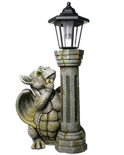 Drachen Gartenfigur an Solarlampe Drachenkind