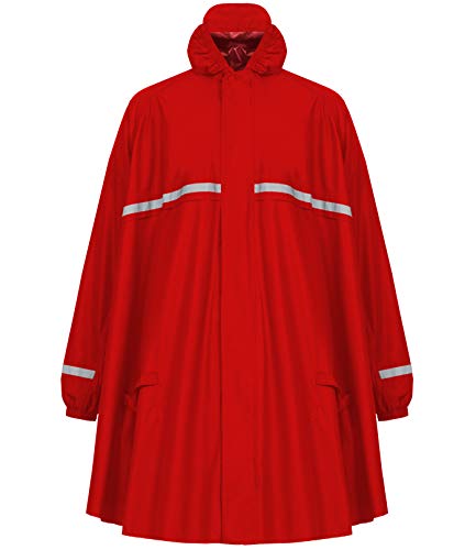 HOCK Regenponcho mit Reissverschluss und Ärmeln - Fahrradponcho Wasserdicht & Atmungsaktiv - Mit Kapuze und Reflektoren - Herren Damen Regenschutz - Hochwertige Regenbekleidung (rot, XL)