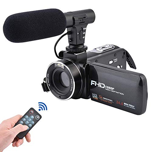 Videokamera, 3,0-Zoll-IPS-Touchscreen-FHD-1080P-Vlogging-Kamera mit Blitzlicht, 24-Megapixel-Digitalcamcorder mit externem Mikrofonlautsprecher und 16-facher WiFi-Digitalzoomkamera