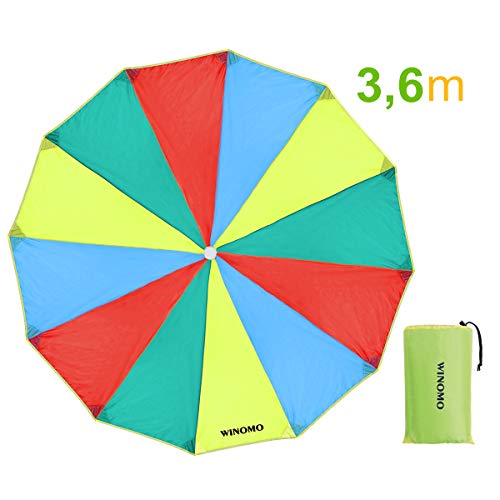 WINOMO Schwungtuch mit 12 Griffe für Kinder und Familie, Game Schwungtücher Regenbogen Fallschirm (3,6m)