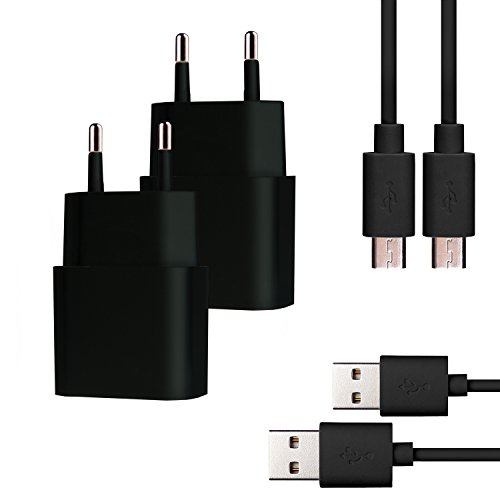 MyGadget Micro USB Ladegerät - 2x Netzteile (2A/5V) & 2x Kabel (1m) - Smartphone Ladekabel für Android, Samsung (u.a. S6 / S7), HTC, Sony, Nexus in Schwarz