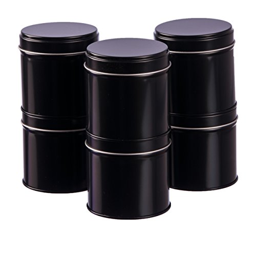 12 schwarze Gewürzdosen mit extra Aromadeckel & 2 gratis Streueinsätzen, Ø 6,6 cm, Höhe 6,5 cm, stapelbar