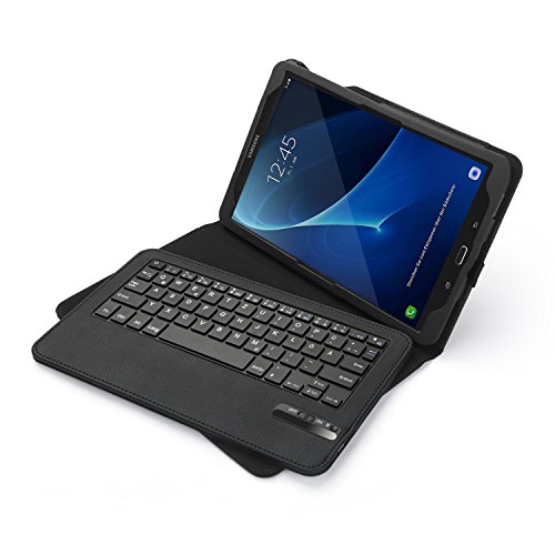 Samsung Galaxy Tab A 10.1 Tastatur Hülle, Jelly Comb Bluetooth Keyboard Case Wiederaufladebarer Tablet Tastatur für Samsung Tab A 10.1 Zoll, QWERTZ Deutsches Layout, Schwarz