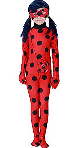 Yigoo Ladybug Mädchen Marienkäfer Kostüm Kinder Halloween Karneval Marinette Overall Party Cosplay 3er Set - Jumpsuit, Augenmaske, Tasche M