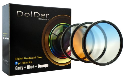 DolDer 3er Verlaufsfilter - Set (Blau, Grau, Orange) für Digitalkameras - Filterdurchmesser 72mm - mit Filtertasche