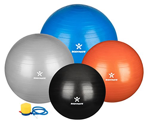 BODYMATE Gymnastikball / Fitnessball - SILBER 65cm - Premium Yoga-Ball für Yoga & Pilates Core-Training inkl. Luftpumpe - Belastbar bis 300kg, Verfügbar in den Größen 55, 65, 75, 85-cm