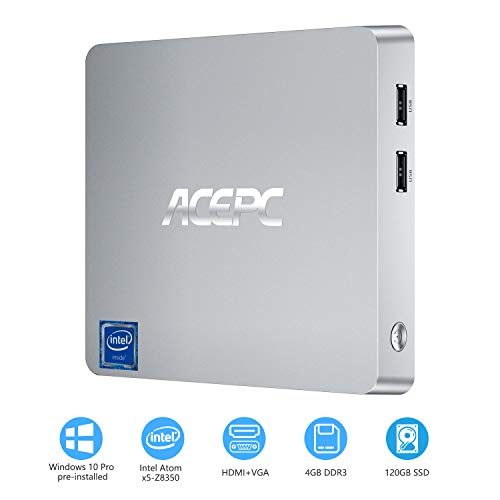 Mini-PC, ACEPC T11 Windows 10 Pro (64-Bit) Intel Atom x5-Z8350 Lüfterloser Mini-Computer, 4GB DDR3/ 32GB eMMC/ 120GB SSD, Unterstützung von 4K HD, 2.4/ 5G WLAN, Gigabit Ethernet, HDMI/VGA Ausgang
