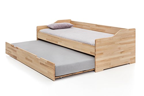 Massivholz-Gästebett aus Kernbuche, ausziehbares Doppel-Bett, als Jugend- & Kinderbett verwendbar, Funktionsbett aus Holz, Bett 90 x 200 cm