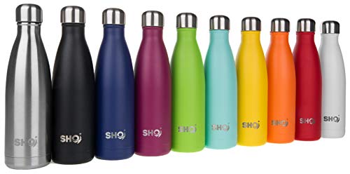 SHO Bottle - Perfekte Vakuumisolierte, Doppelwandige Wasserflasche & Trinkflasche aus Hochwertigem Edelstahl - 24 Std Kühlen & 12 Std Warmhalten - BPA frei (Aqua 2.0 - Powder Coated, 500ml)