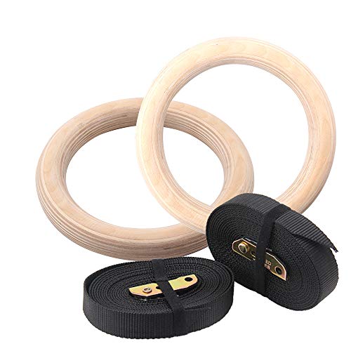 BALLSHOP 2X Gymnastikringe Holz Turnringe Gym Ring Gym Rings mit Verstellbare Nylonbänder 3cm