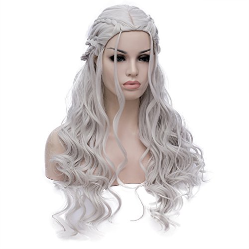 Game of Thrones Cosplay Perücke Damen Daenerys Targaryen Zöpfen Geflochten Lang Locken wellig Perücken gewellt Haar Wig DE014B