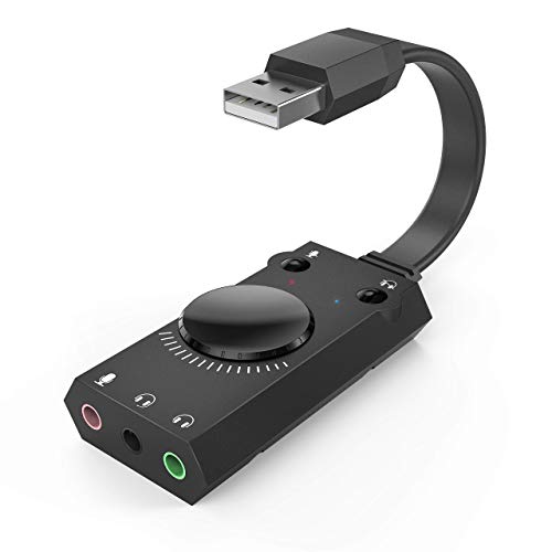 USB Soundkarte, TechRise Externen USB Stereo Sound Card Adapter mit Lautstärkeregler und Volume Kontrolle für Computer, Notebook, Tablet-PC, MacBook | Plug & Play - Schwarz