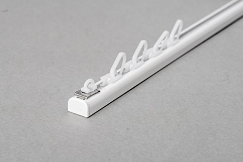 Rollmayer Aluminium Gardinenschiene MINI im Weiß einläufig mit Deckenbefestigung (mit Faltenlegehaken, 180cm) glänzend 1-läufig Vorhangschiene inkl. Endkappen Halterungen, Innenlaufschiene für Alles Schiebevorhänge, Gardinen und Vorhänge