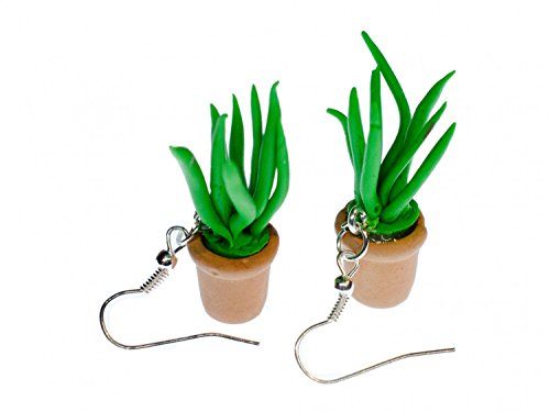 Aloe Vera Pflanze Ohrringe Blume Miniblings Topfpflanze Katzengras Handarbeit