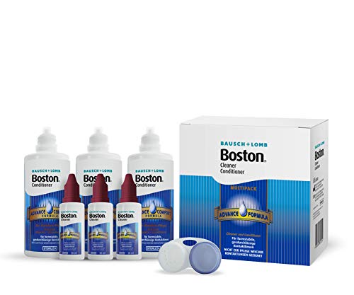 Bausch & Lomb Boston Advance Multipack, 1er Pack (3 x 30 ml) Kontaktlinsenreiniger plus 1er Pack (3 x 120 ml) Aufbewahrungslösung, inclusive Behälter