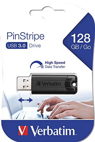 Verbatim PinStripe USB-Stick - 128 GB - High-Speed 3.0-Schnittstelle, externer Speicherstick mit Schiebefunktion, schwarz, 49319