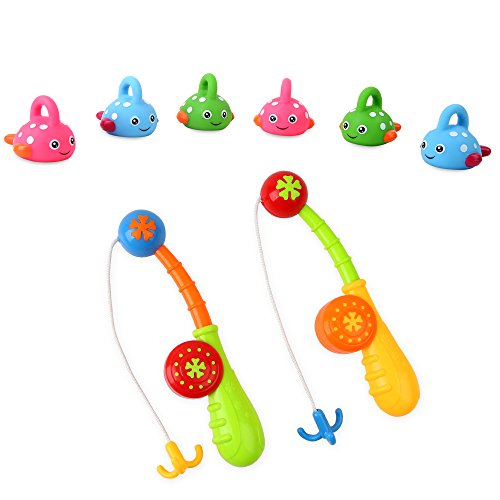 BeebeeRun Badespielzeug für Babys 1 2 Jahre ,angelspiel, 6 herbewegende Fische und 2 Angelruten, Großes Geschenk für Jungen Mädchen,Box