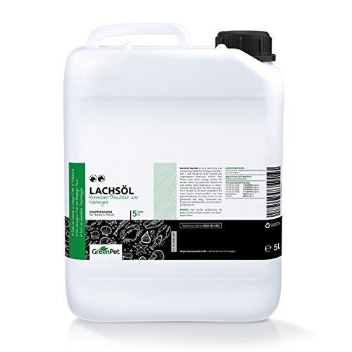 GreenPet frisches kaltgepresstes Omega 3 Lachsöl 5 Liter in Premiumqualität, kein minderwertigeres Fischöl oder Fischlachsöl für Hunde Hund & Pferde