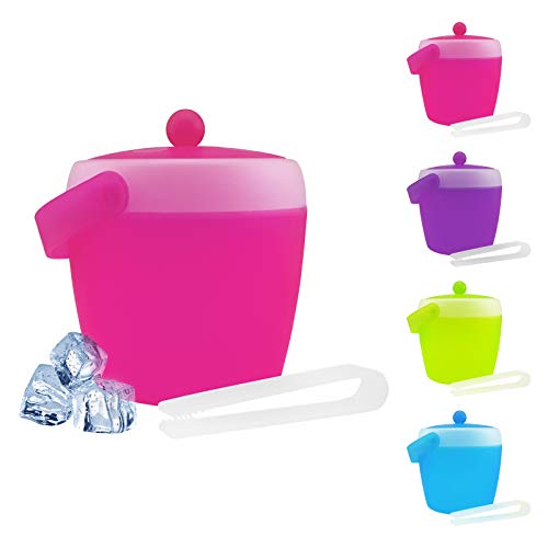 Eiswürfelbehälter mit Zange und Deckel - verschiedene Farben wählbar - Eiskübel - Eiseimer, Farbe:Pink