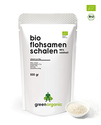 Bio Flohsamenschalen, 99 Prozentige Reinheit, Premium Qualität, Low-Carb, Glutenfrei. Vegan, Ballaststoffreich, Superfood, Nachhaltig und Fair angebaut, 500g