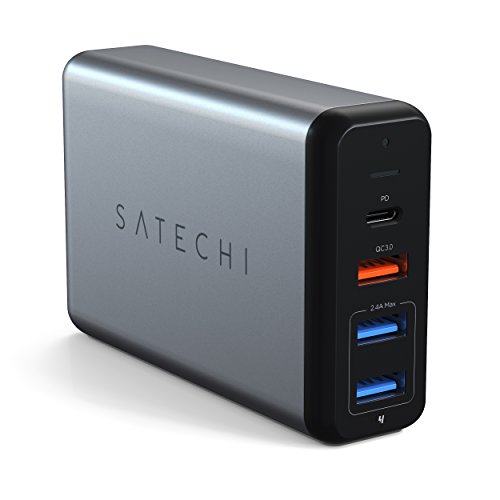 Satechi Typ-C 75W Reiseladegerät mit USB-C PD Schnellladefunktion Qualcomm Quick Charge 3.0 kompatibel mit MacBook Pro, MacBook, 2018 iPad Pro, iPhone, 2018 MacBook Air und vieles mehr (Space Grau)