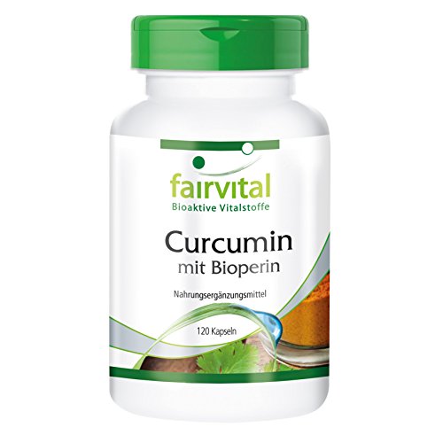 Curcumin mit Bioperin 500 mg, Kurkuma-Extrakt standardisiert auf 95 Prozent Curcuminoide, 120 Kapseln, Vegan, Curcuma Longa Wurzel (Gelbwurzel), Made in Germany